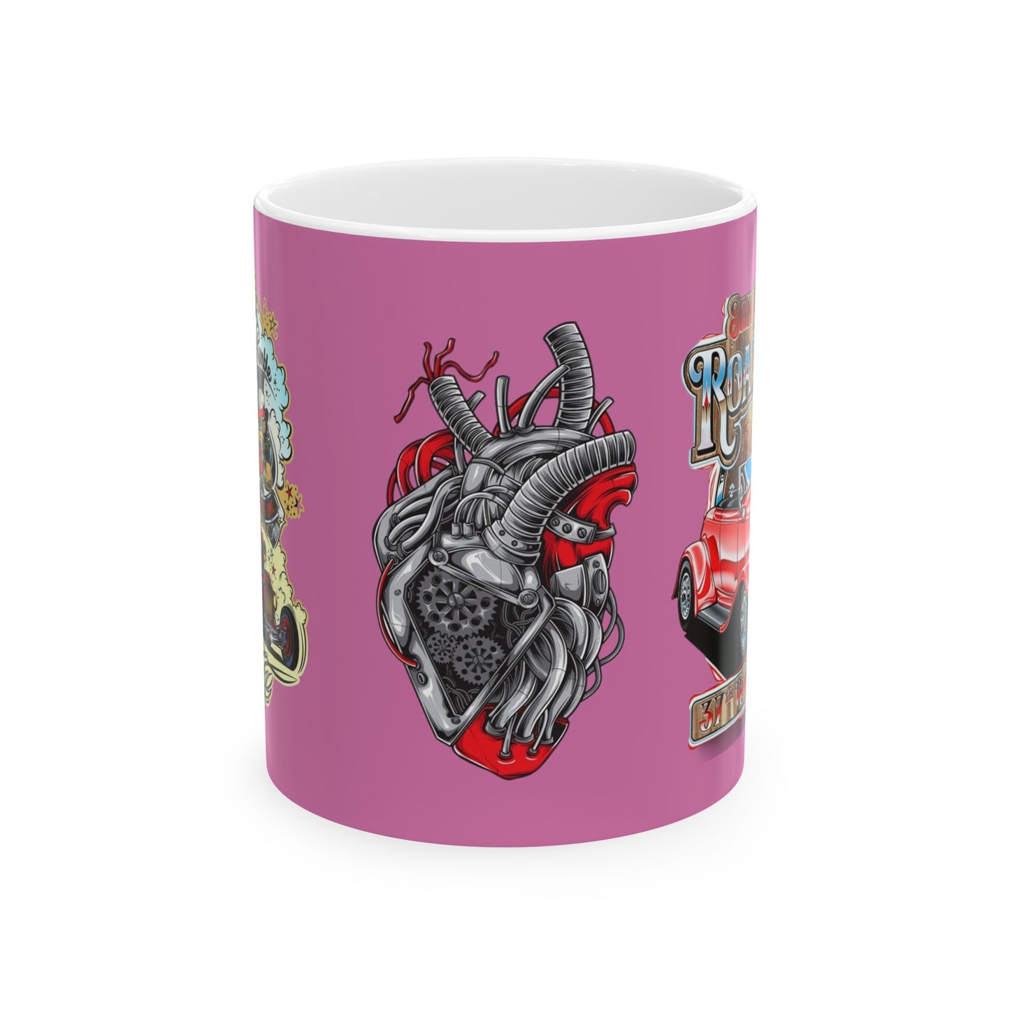 Roadsters Heart Engine Mug 11 Ounces Light Pink
