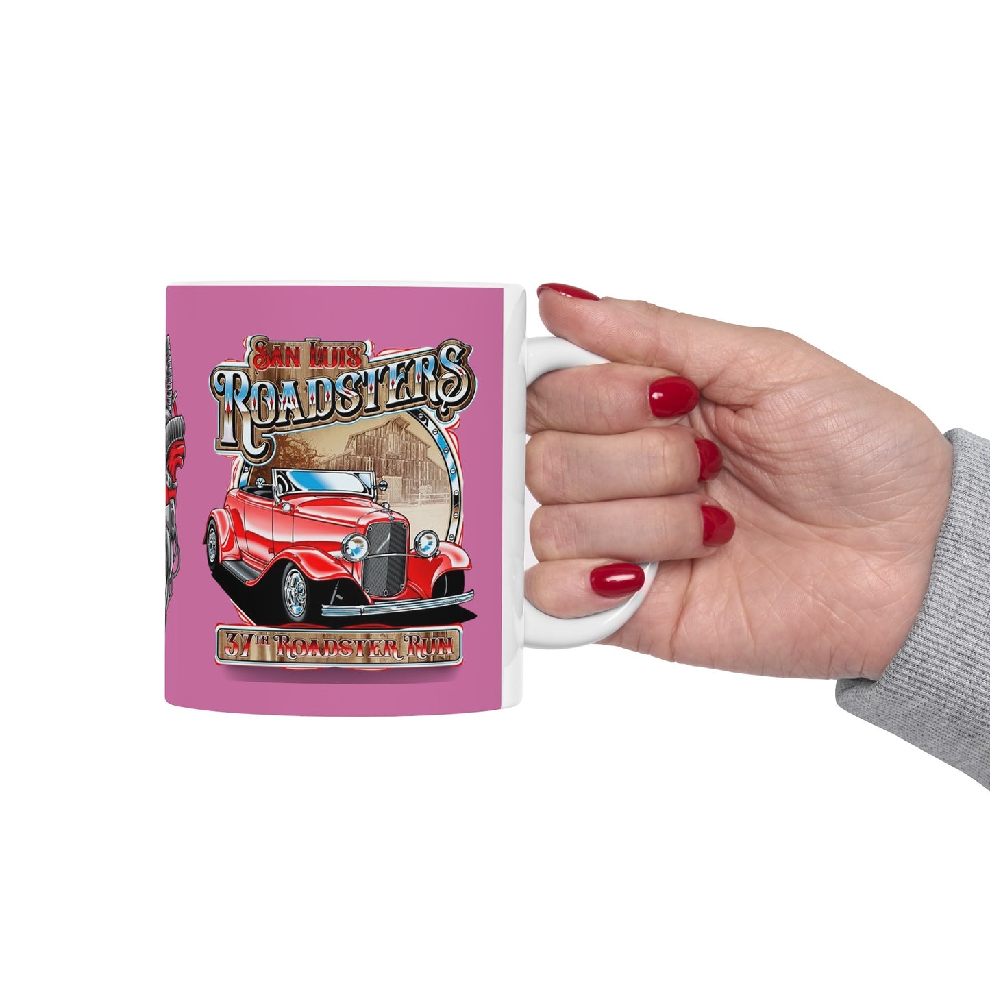 Roadsters Heart Engine Mug 11 Ounces Light Pink