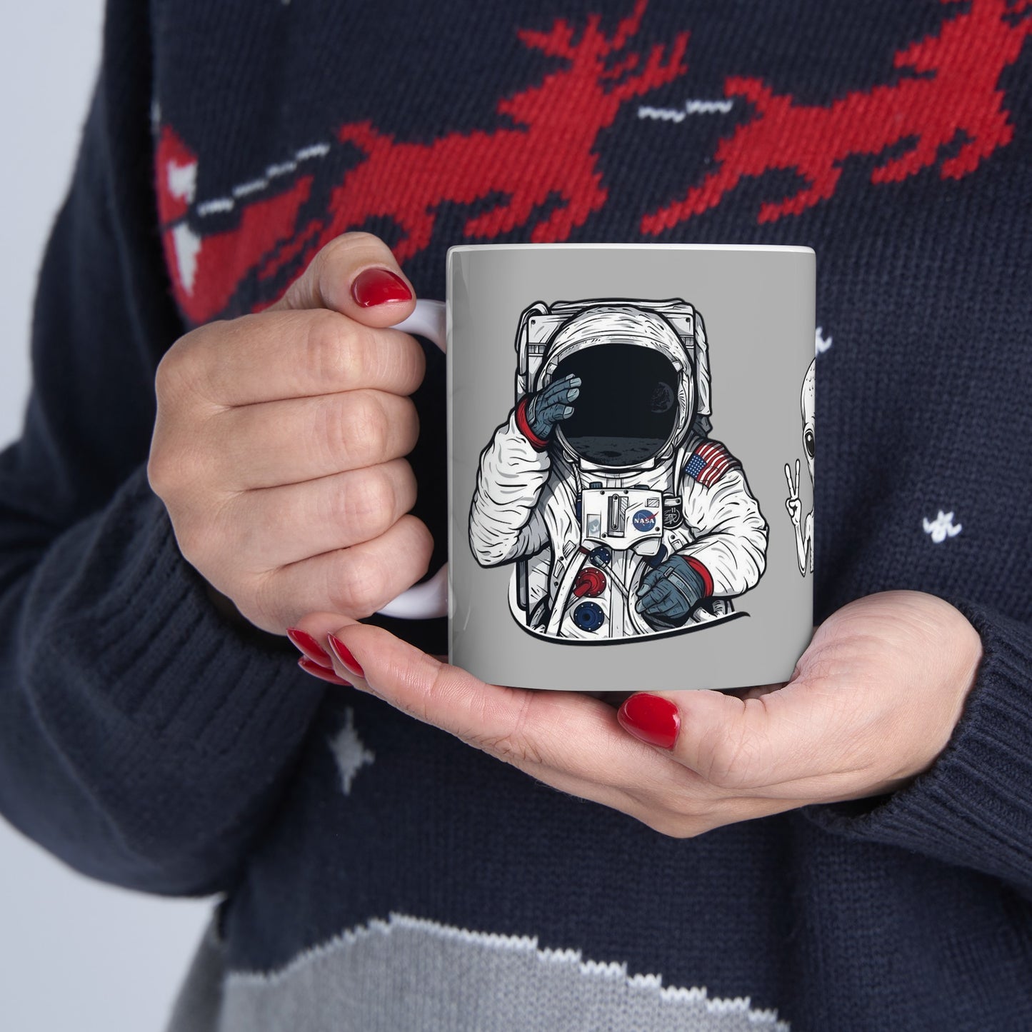 Nasa Alien Mug 11 Ounces Light Grey