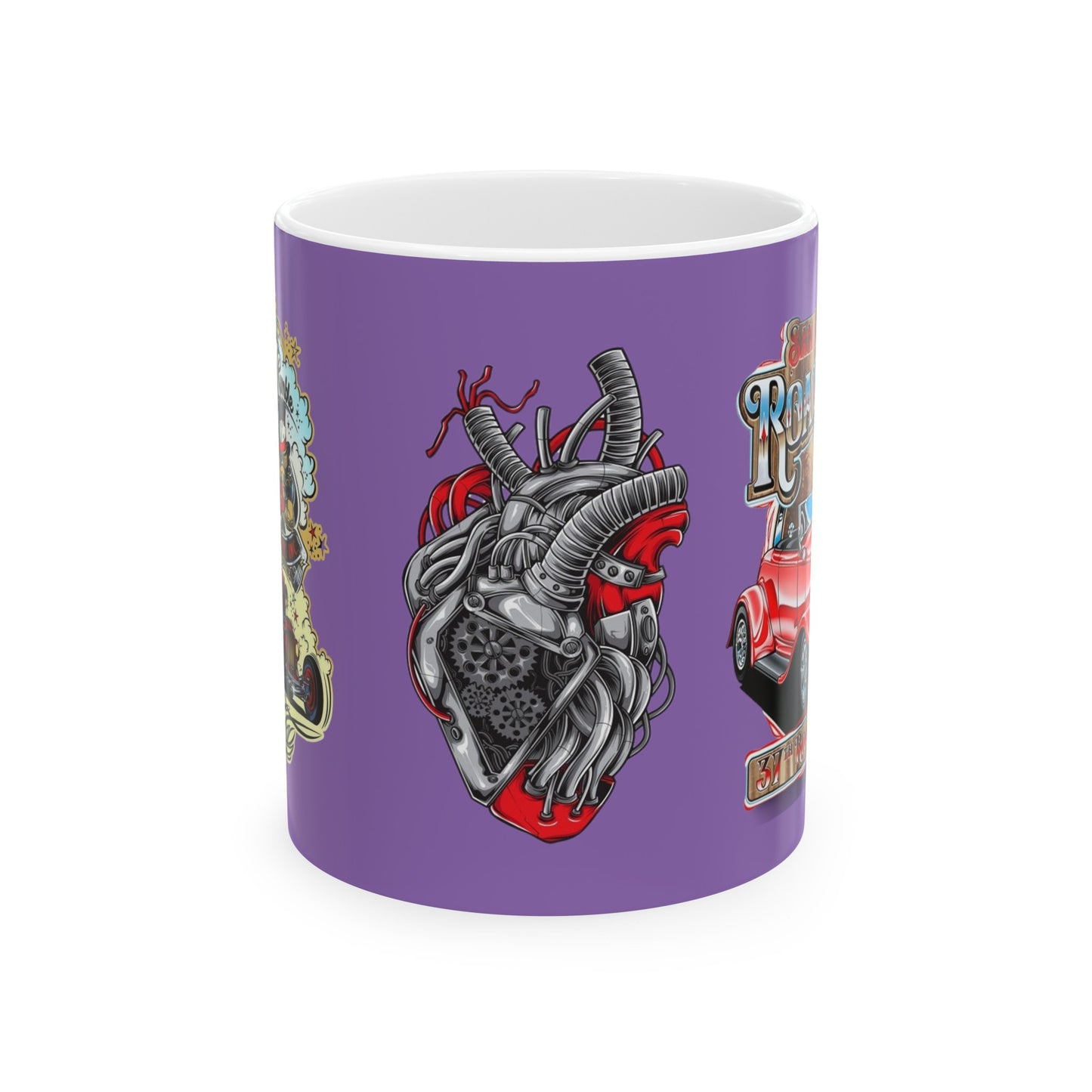 Roadsters Heart Engine Mug 11 Ounces Light Purple