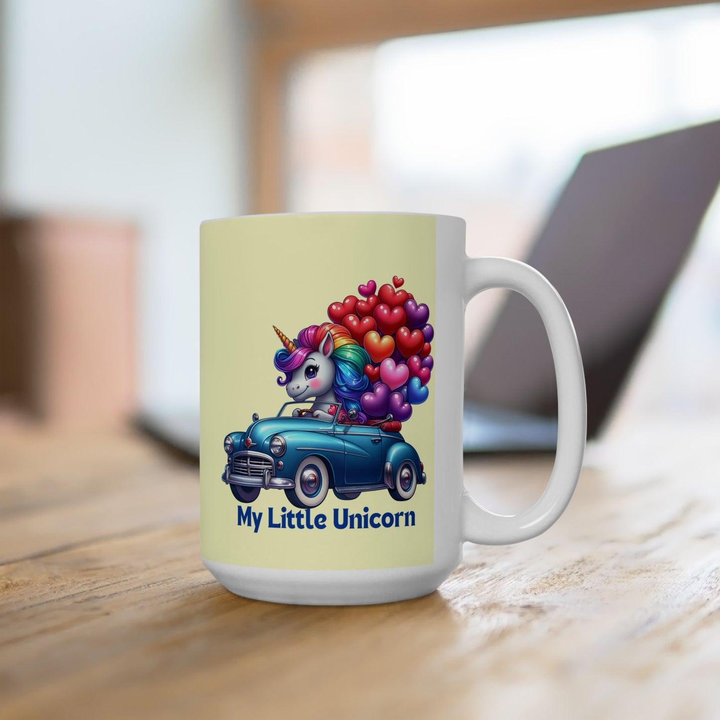 My Little Unicorn Blue Car Mug 11-15 Ounces Yellow