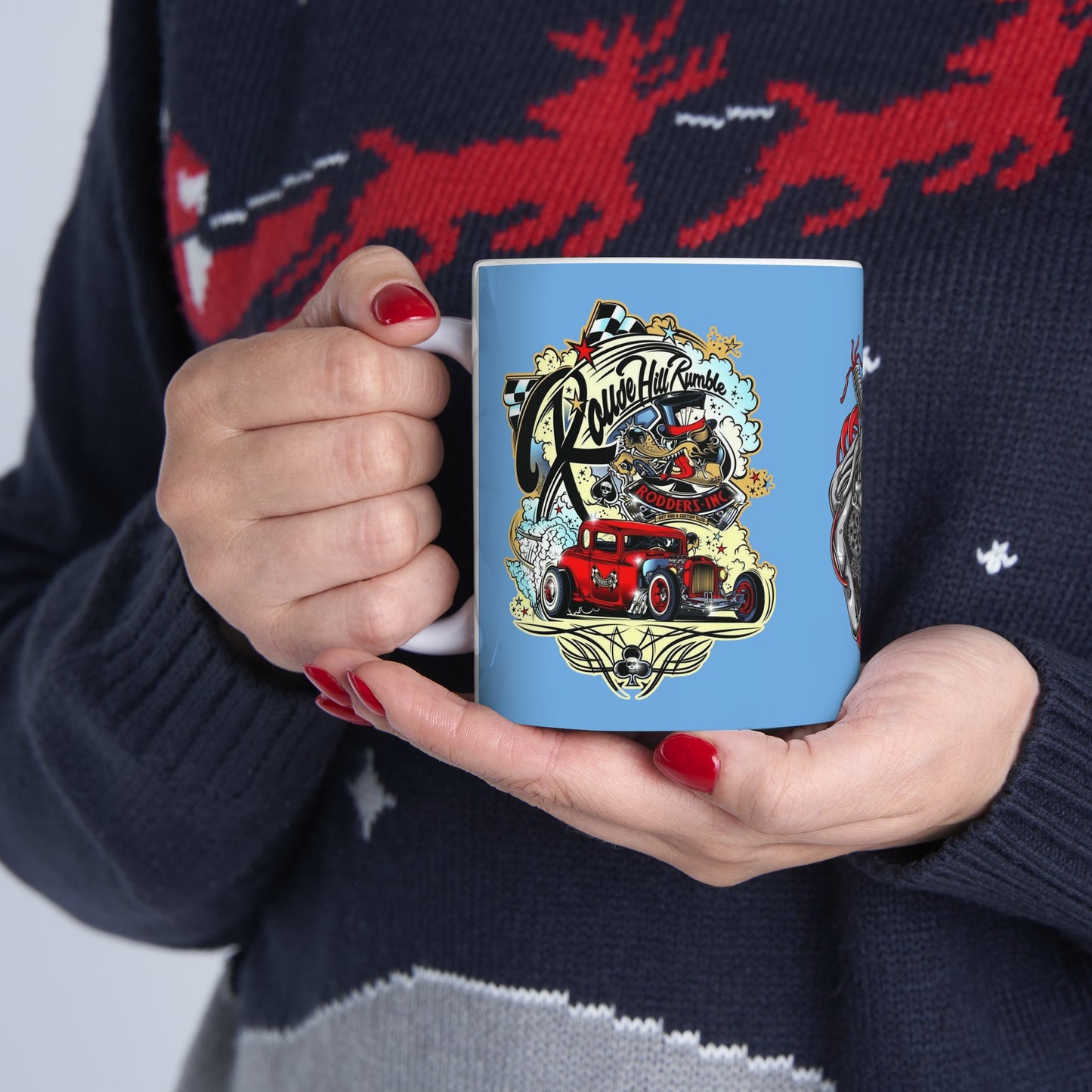 Roadsters Heart Engine Mug 11 Ounces Light Blue