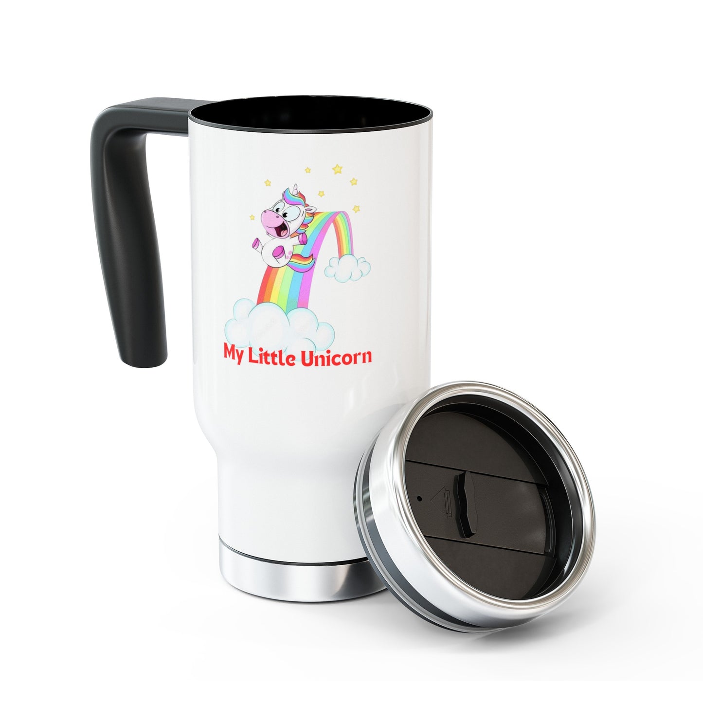 My Little Gold Star Unicorn Stainless Steel Travel Mug With Handle 14 Ounces White