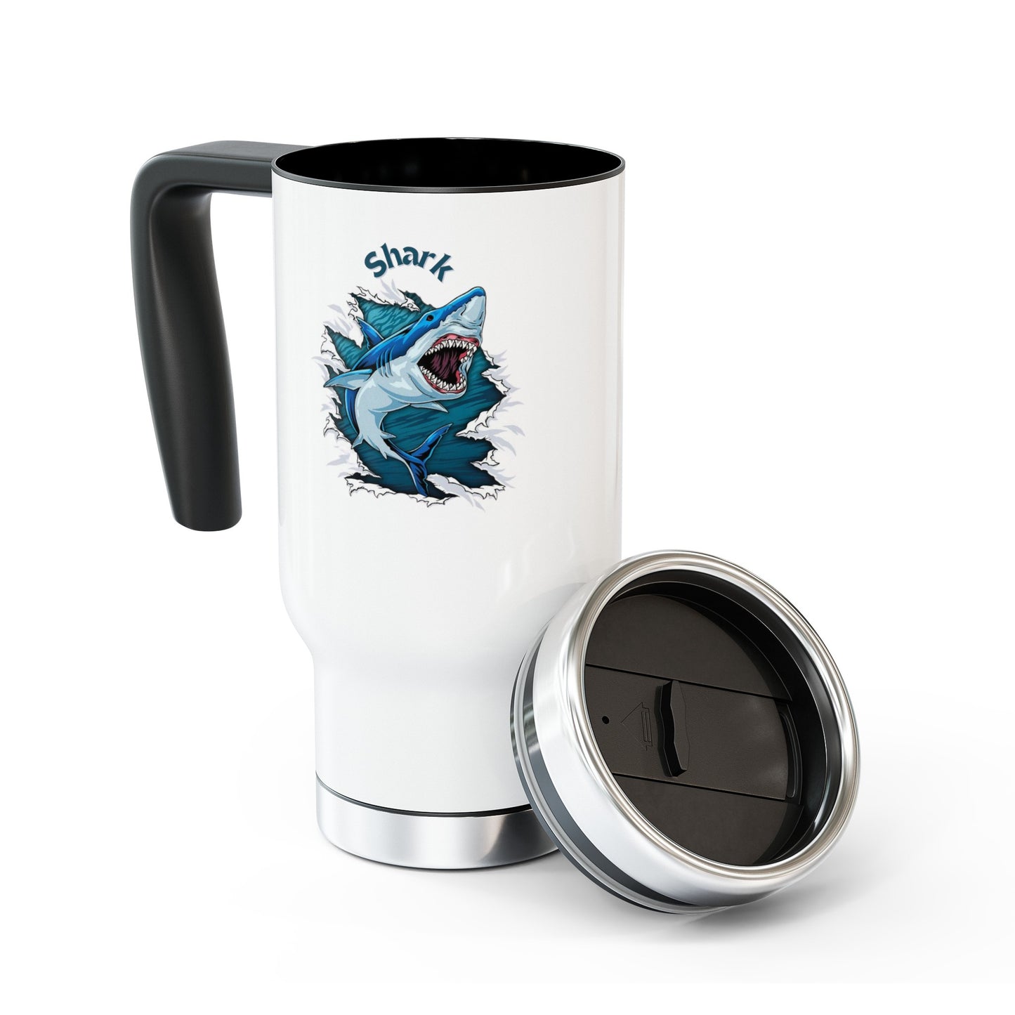 Shark Stainless Steel Travel Mug With Handle 14 Ounces White
