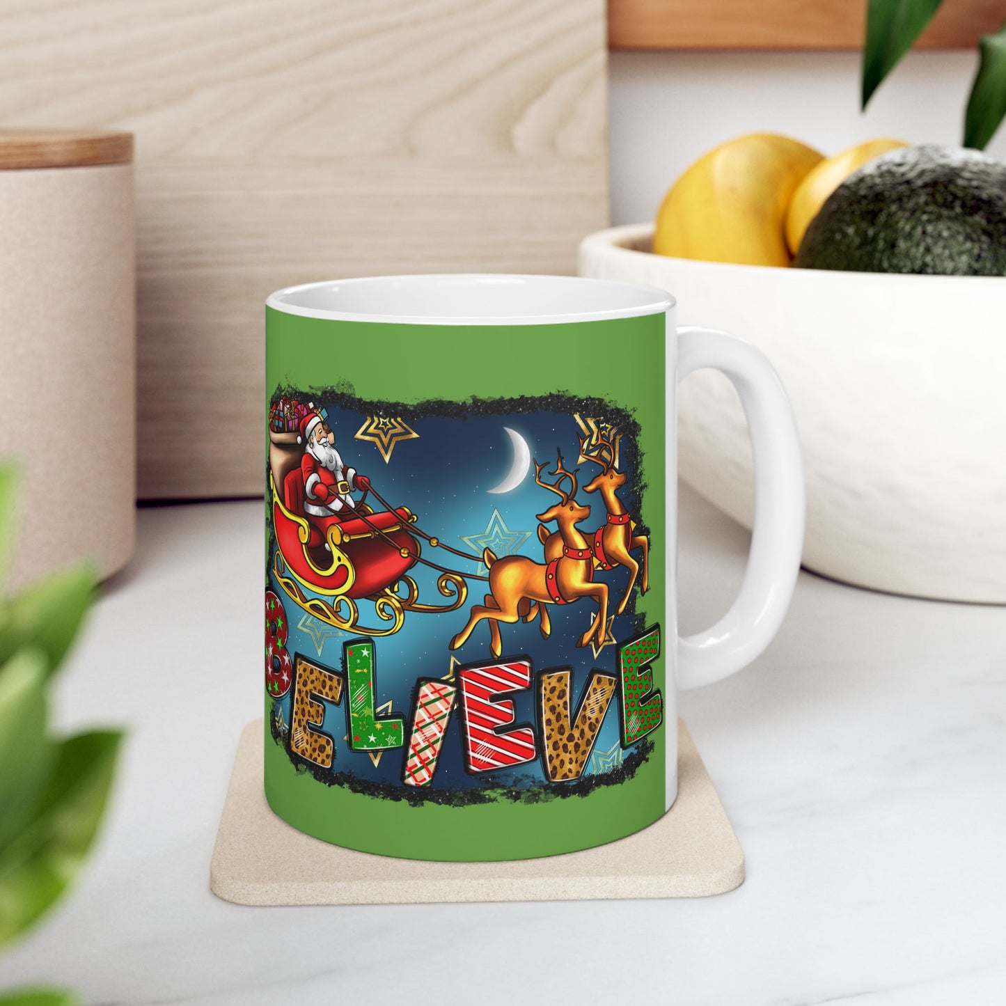 Merry Chritsmas Mug 11-15 Onces Green