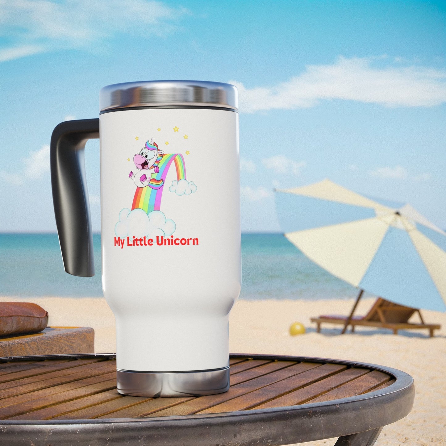 My Little Gold Star Unicorn Stainless Steel Travel Mug With Handle 14 Ounces White