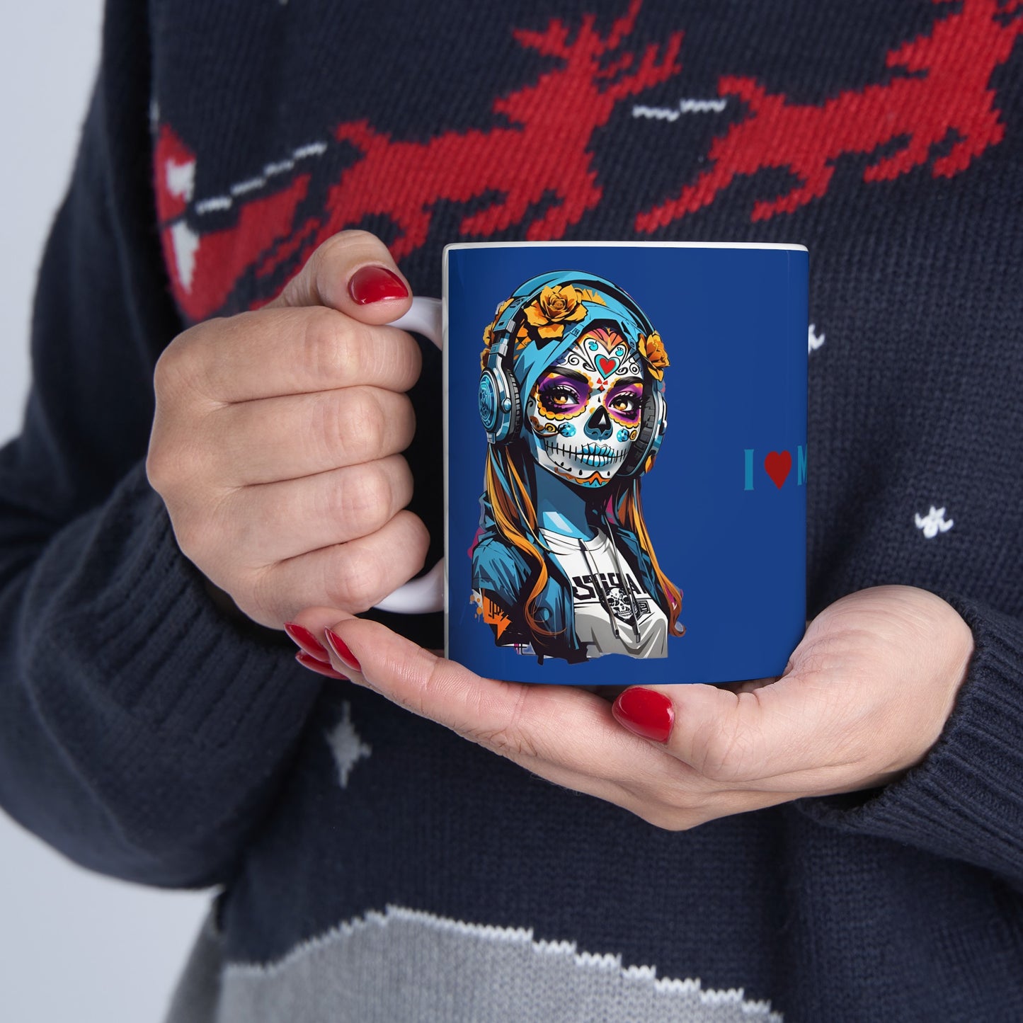 I Love Music Mug 11 Ounces Dark Blue