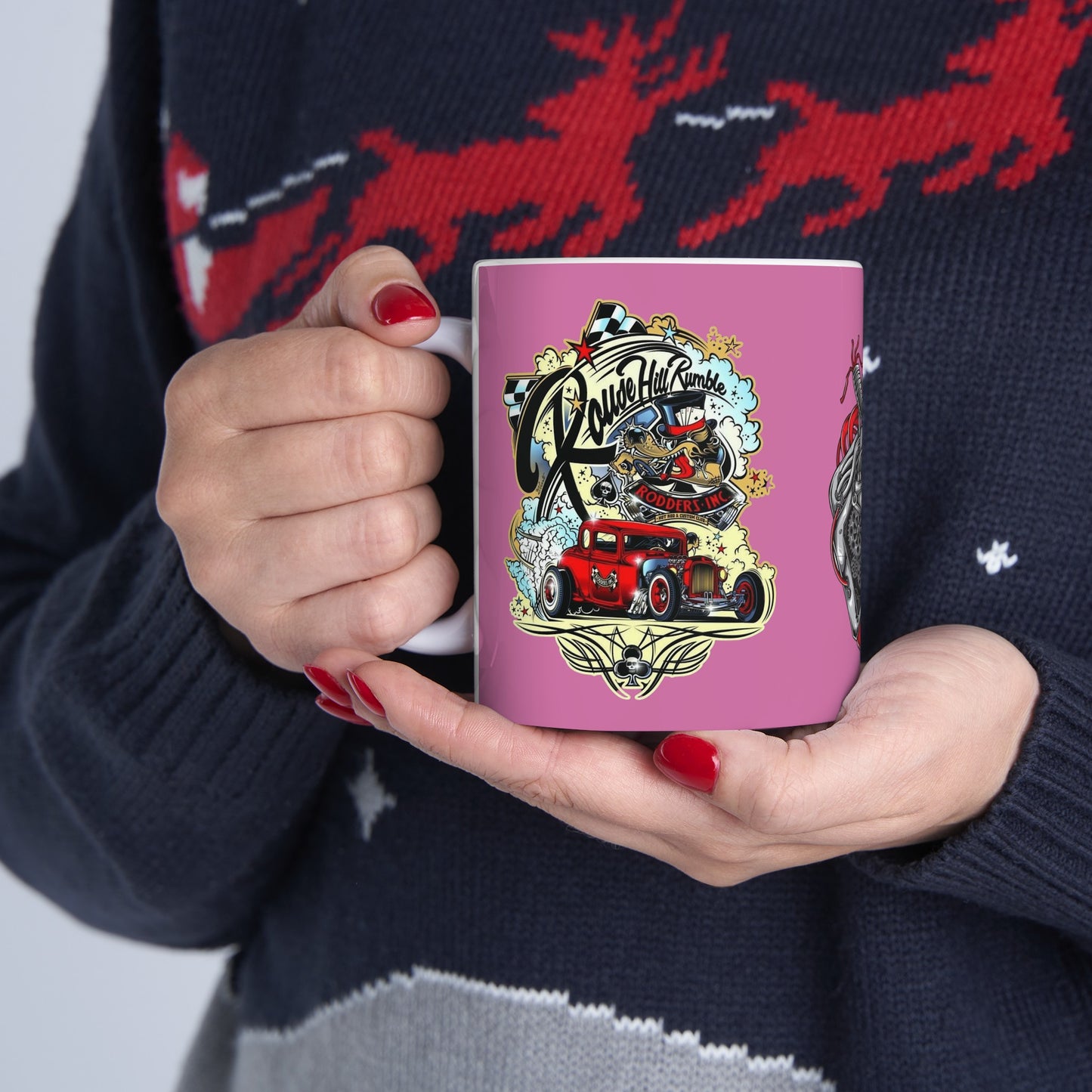 Roadsters Heart Engine Mug 11 Ounces Light Pink