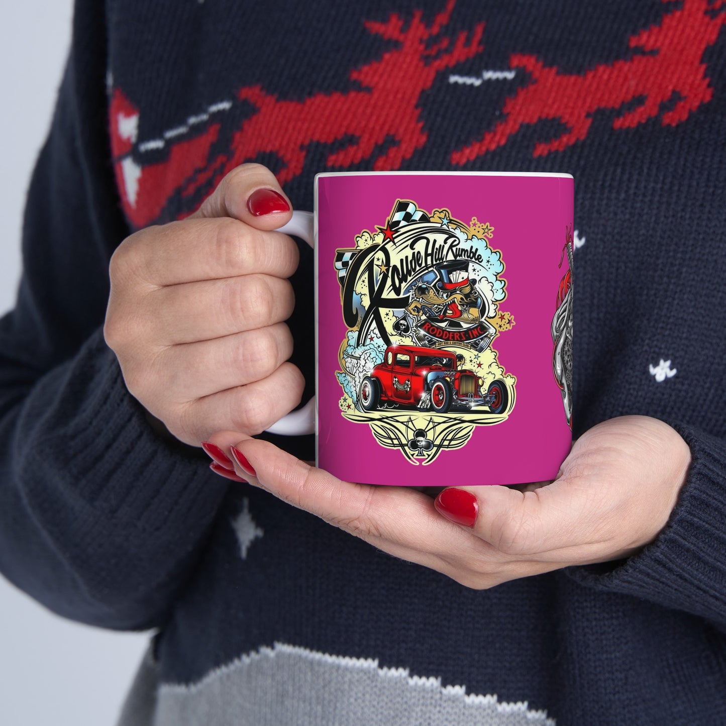 Roadsters Heart Engine Mug 11 Ounces Pink