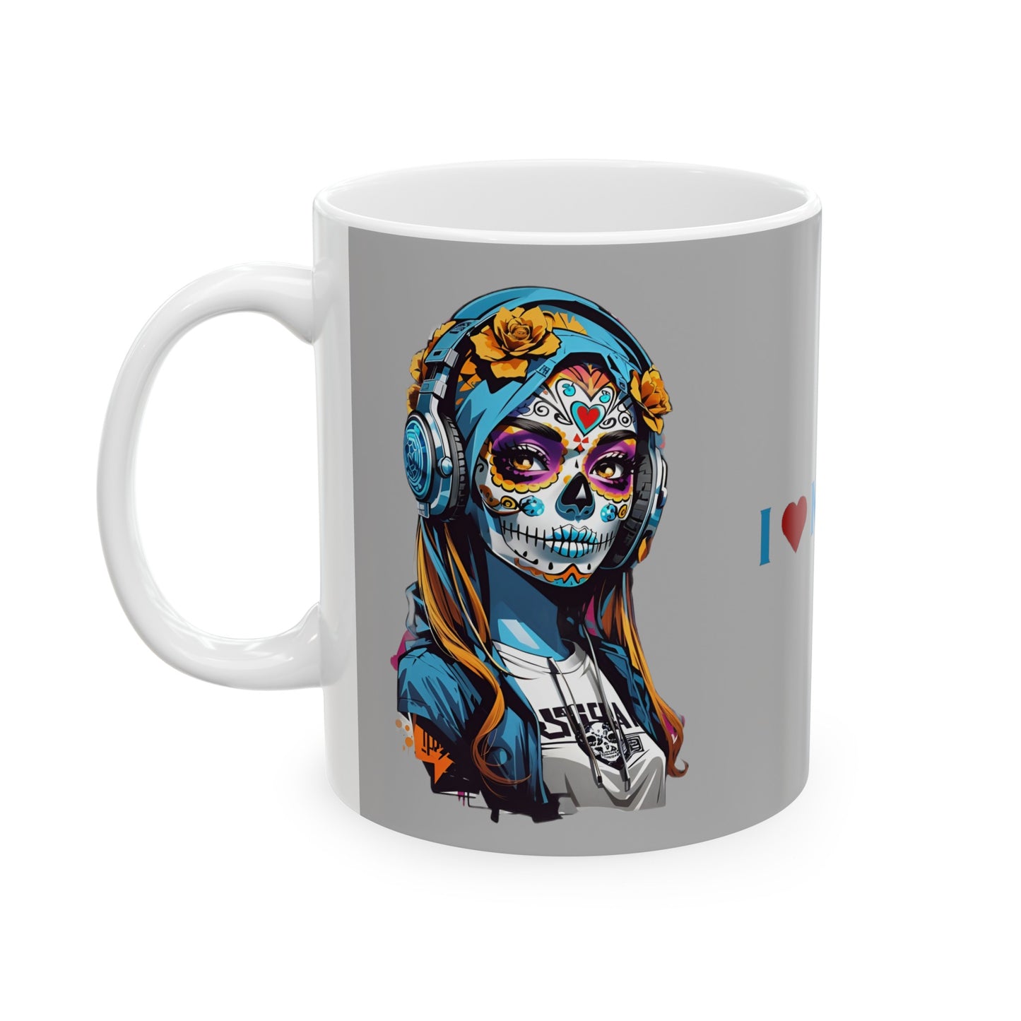 I Love Music Mug 11 Ounces Light Grey