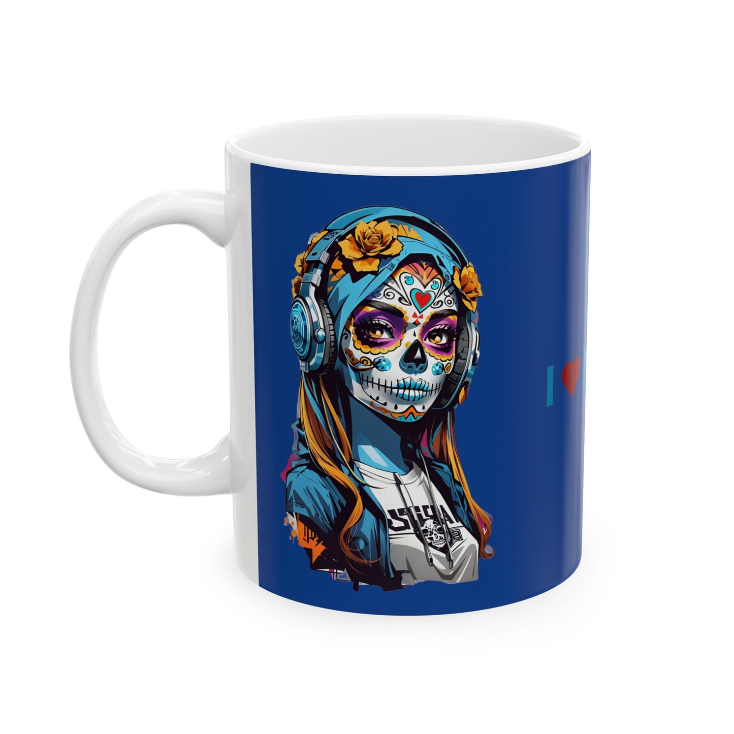 I Love Music Mug 11 Ounces Dark Blue