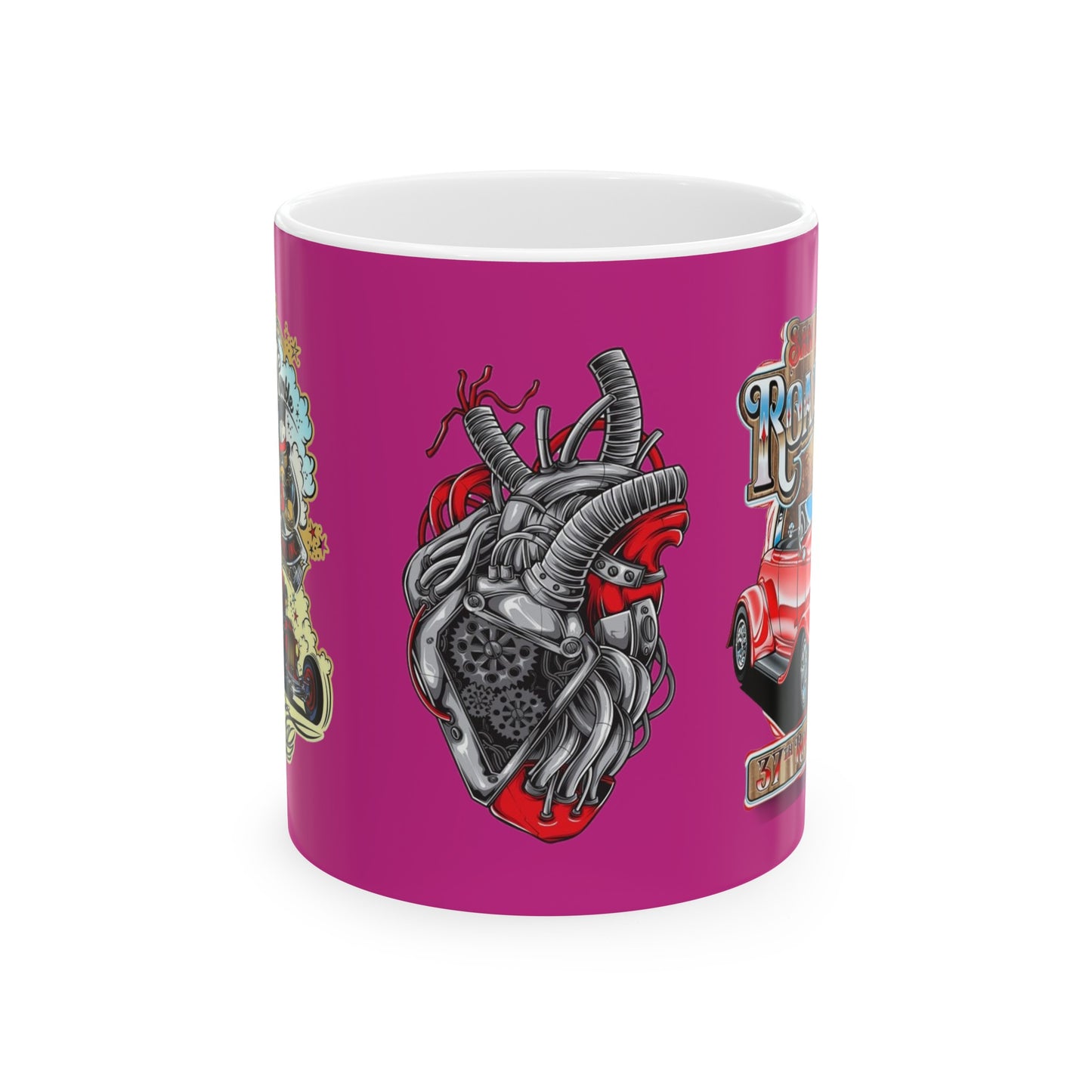 Roadsters Heart Engine Mug 11 Ounces Pink