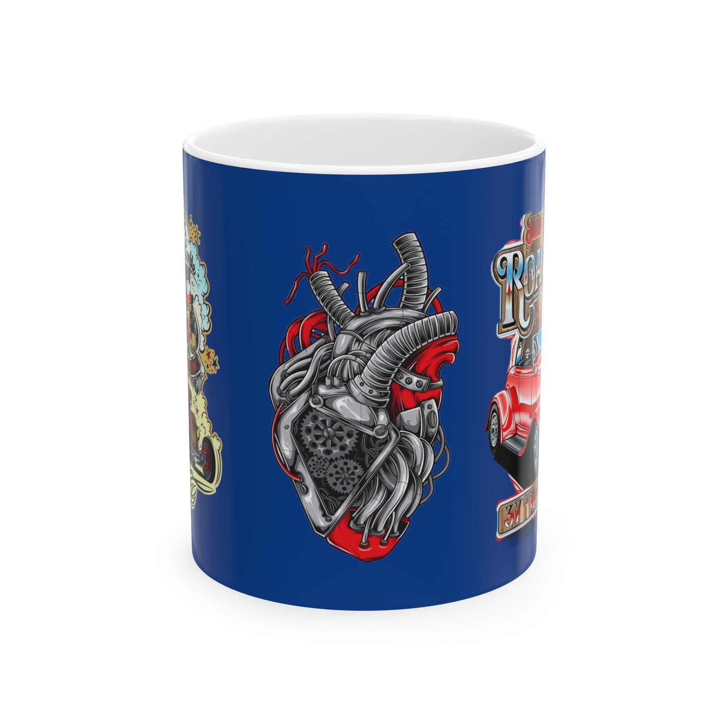 Roadsters Heart Engine Mug 11 Ounces Dark Blue