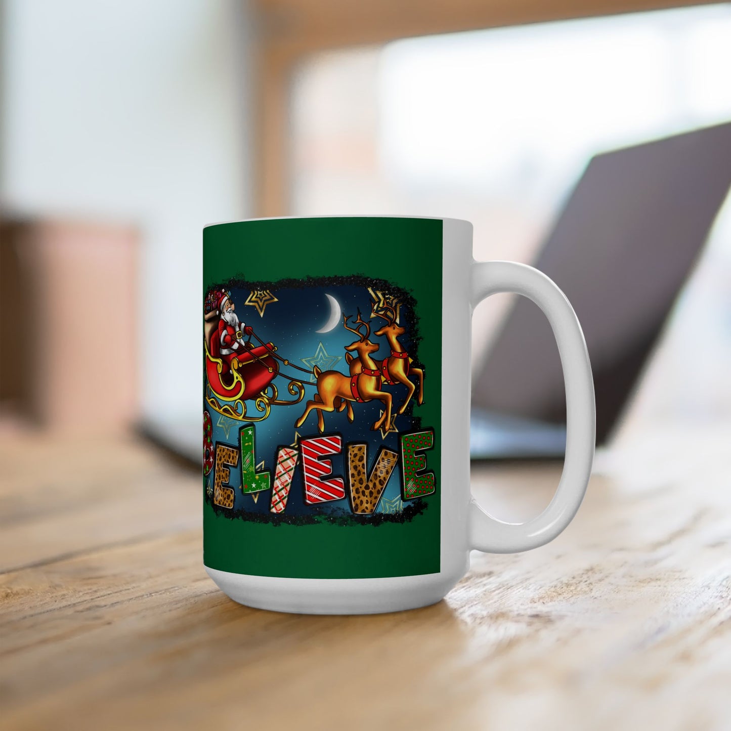 Merry Chritsmas Mug 11-15 Onces Dark Green