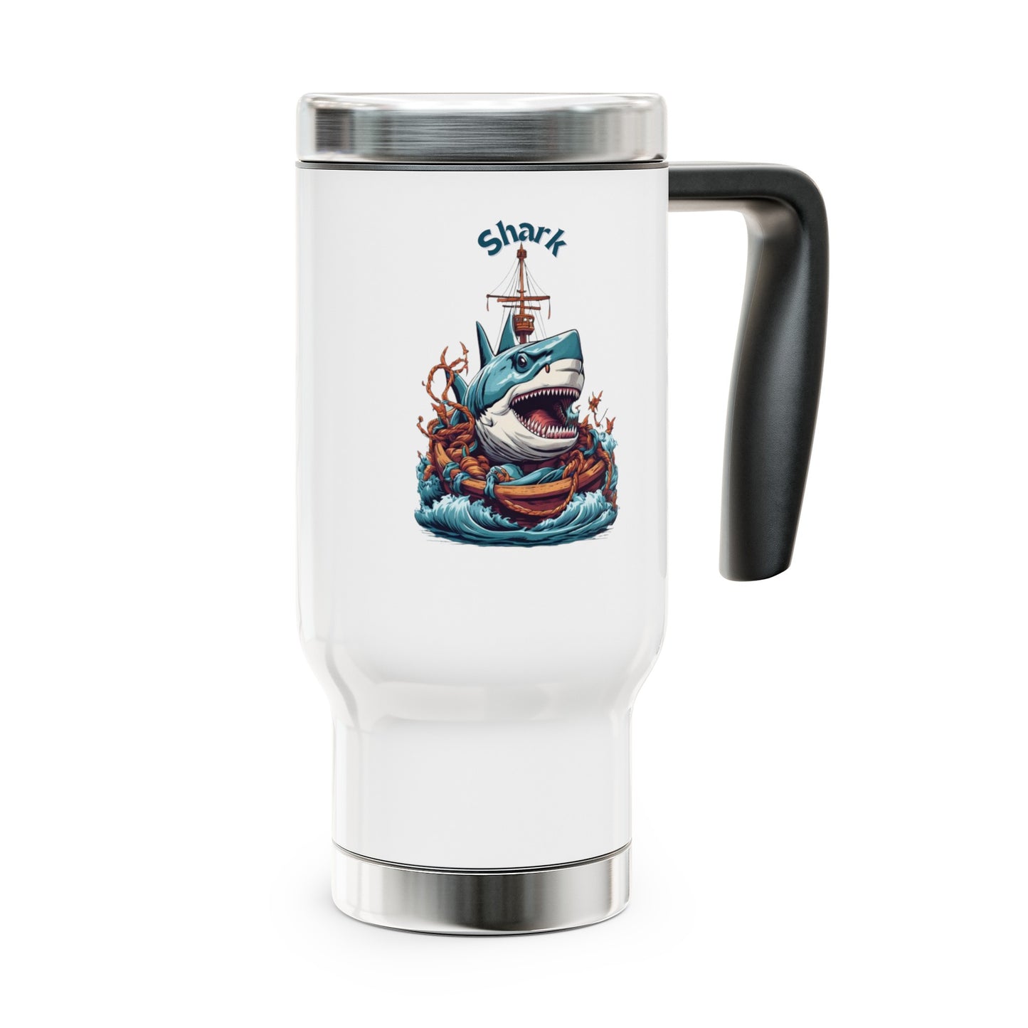Shark Stainless Steel Travel Mug With Handle 14 Ounces White