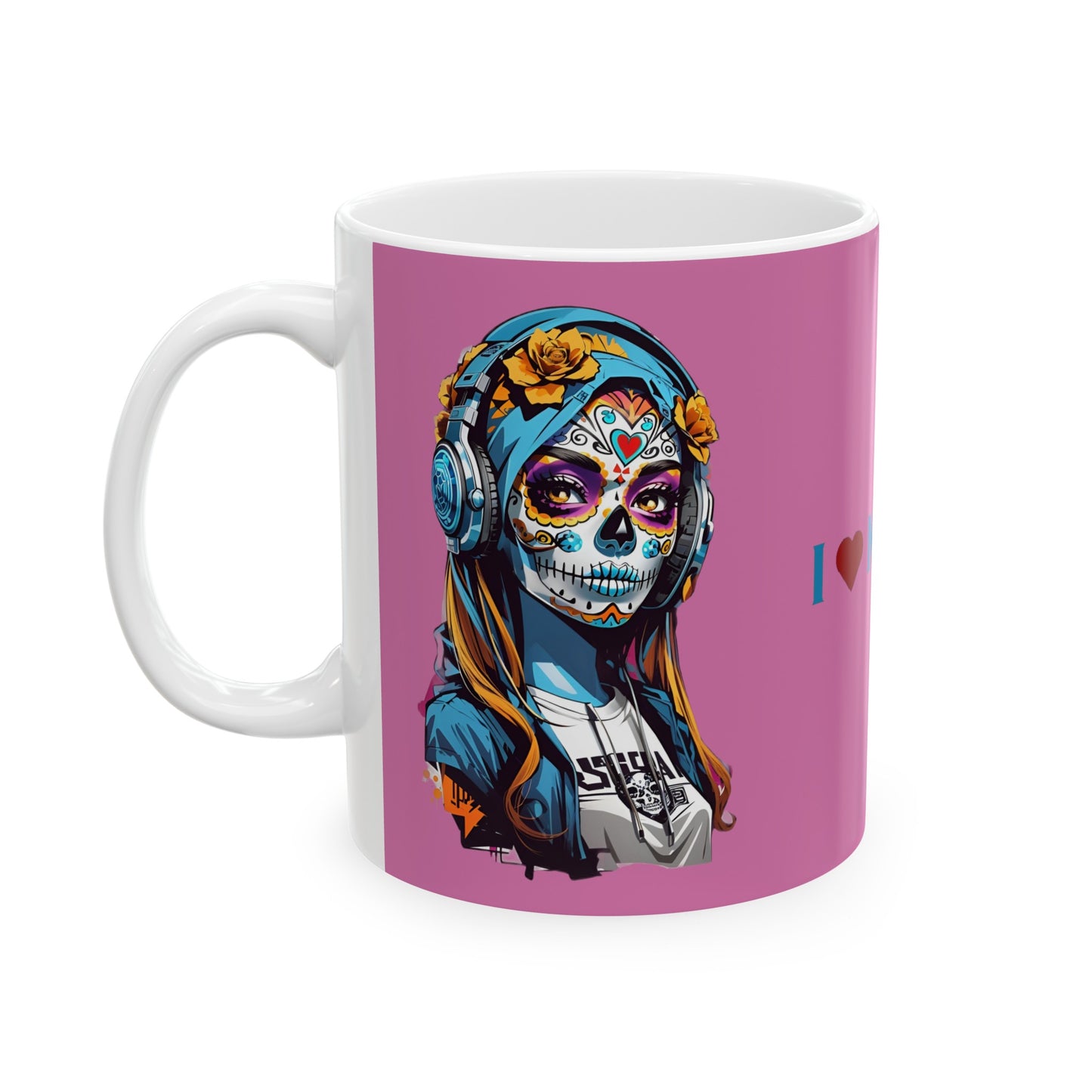 I Love Music Mug 11 Ounces Light Pink