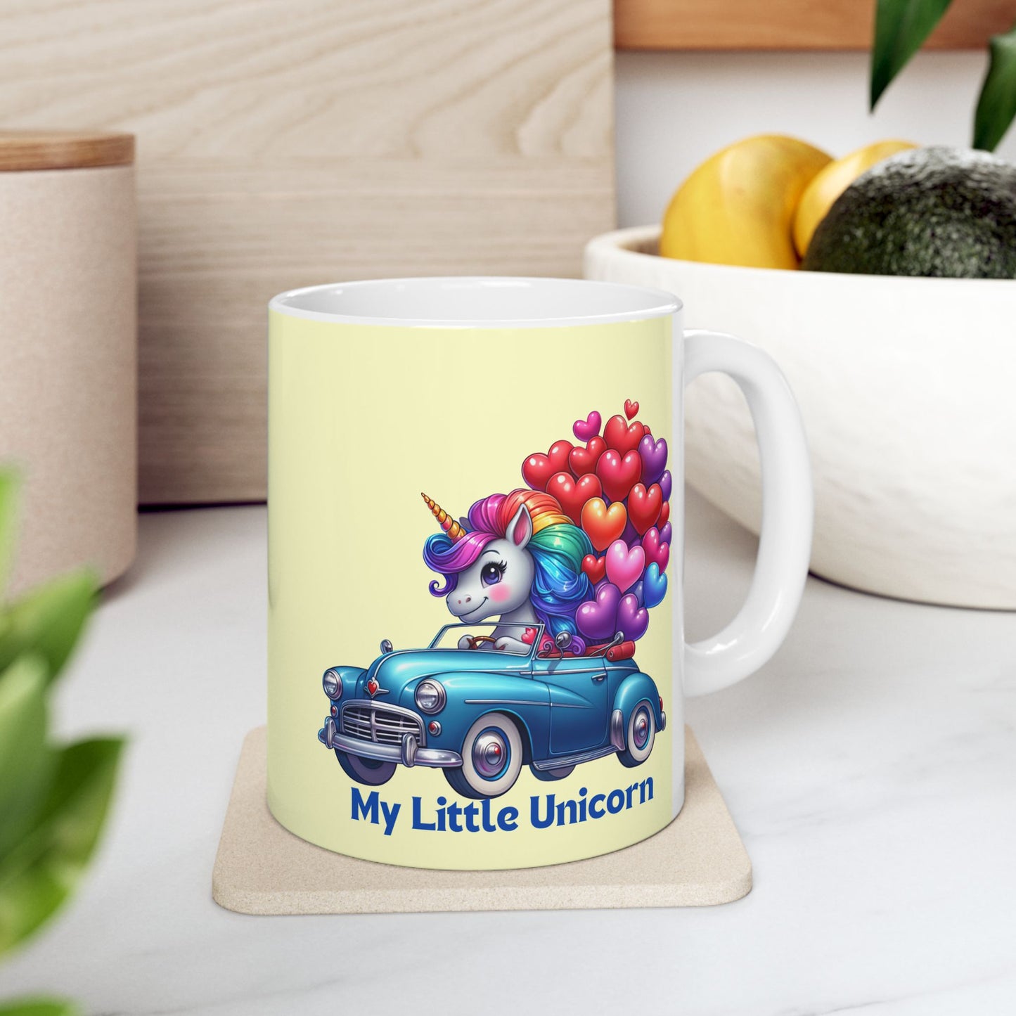 My Little Unicorn Blue Car Mug 11-15 Ounces Yellow