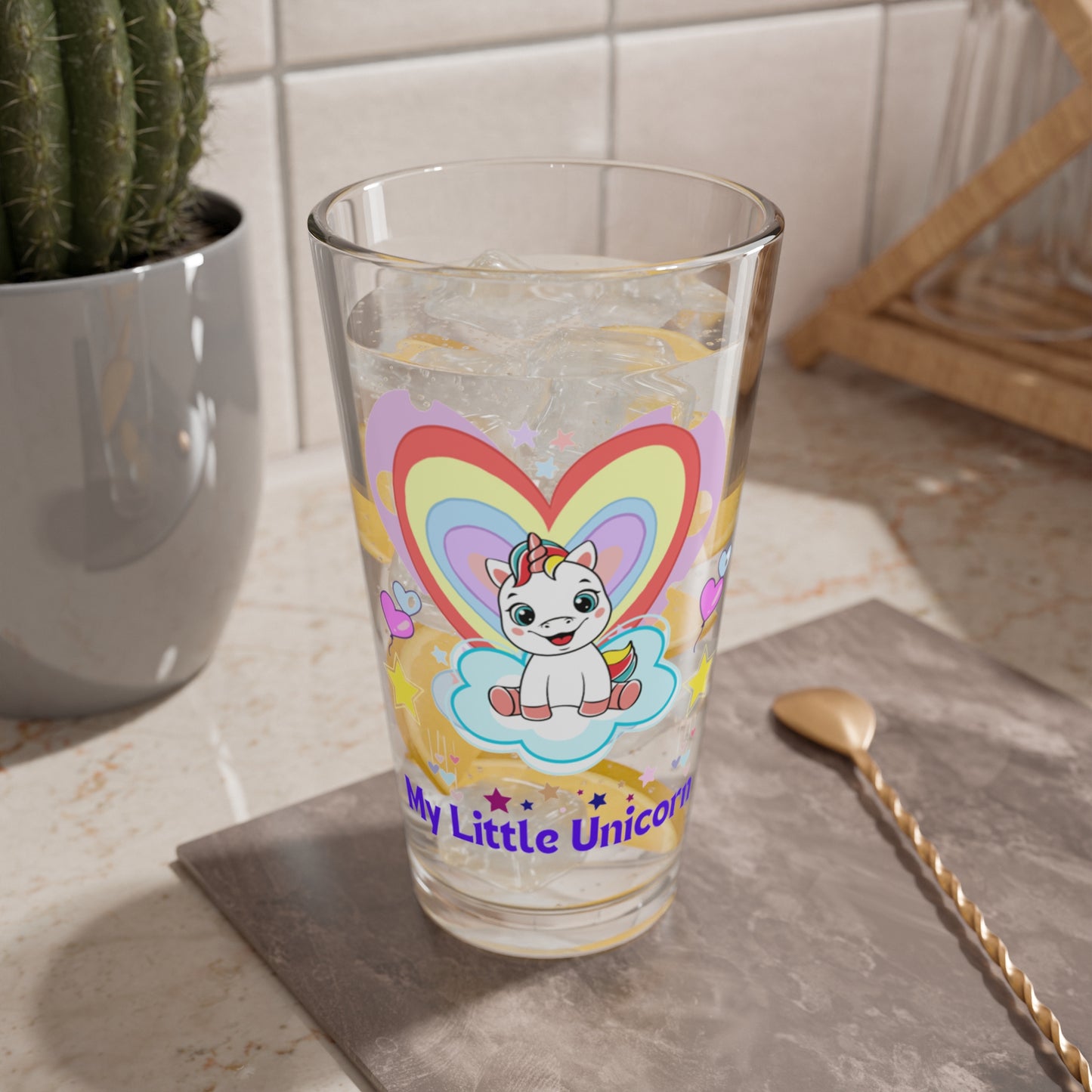 My Little Gold Star Unicorn Mixing Glass 16 Ounces White