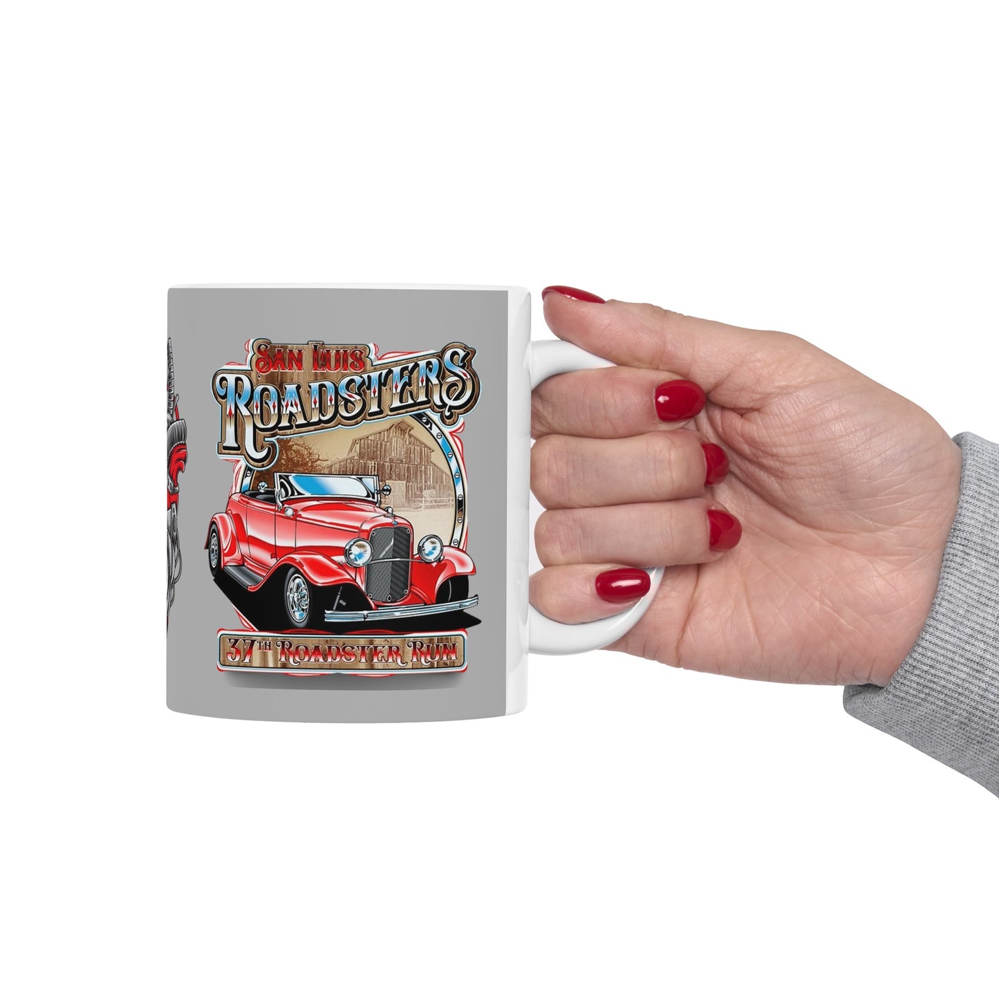 Roadsters Heart Engine Mug 11 Ounces Light Grey
