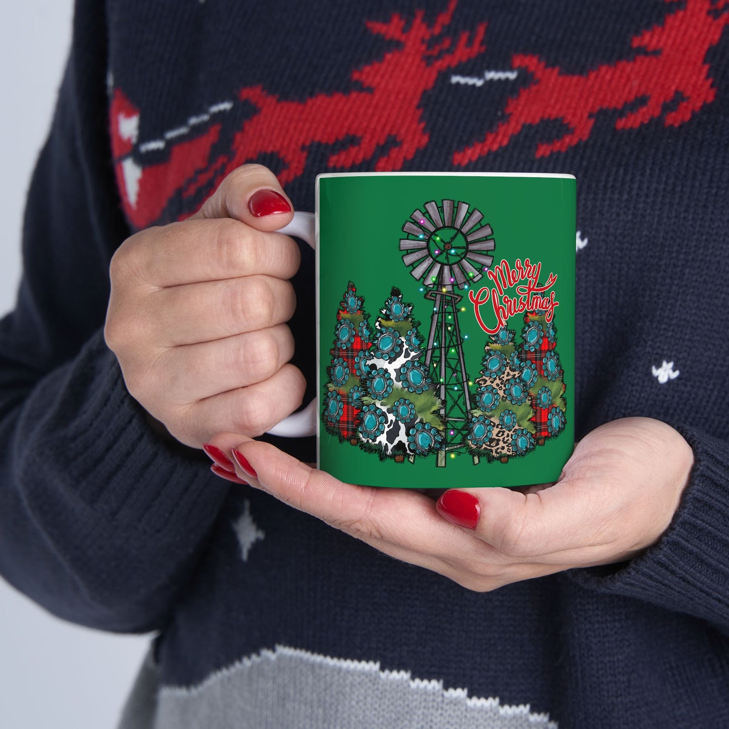 Merry Chritsmas Mug 11-15 Onces Dark Green