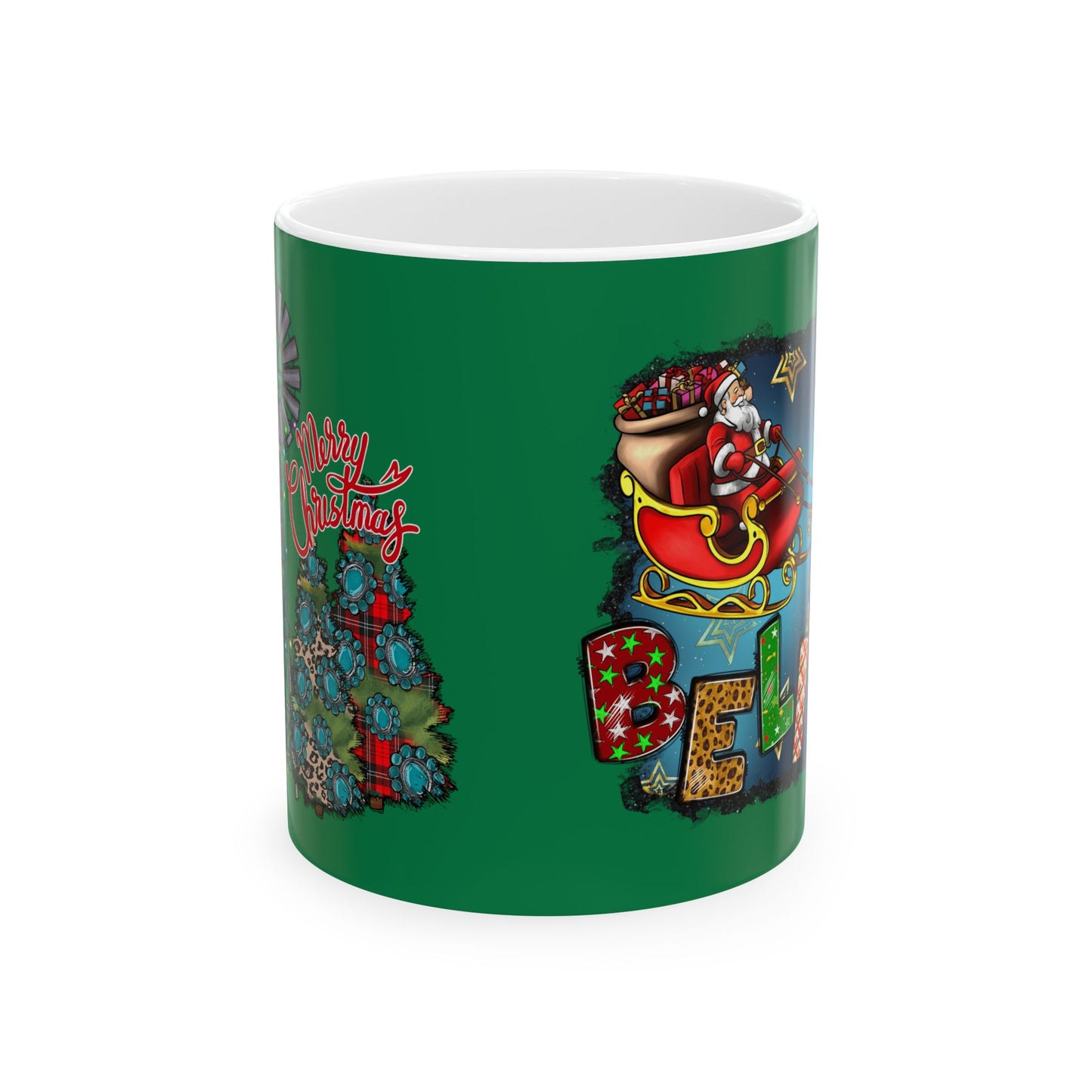 Merry Chritsmas Mug 11-15 Onces Dark Green