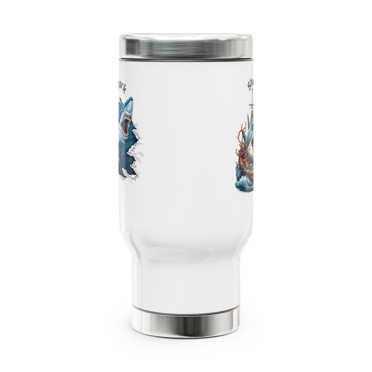 Shark Stainless Steel Travel Mug With Handle 14 Ounces White