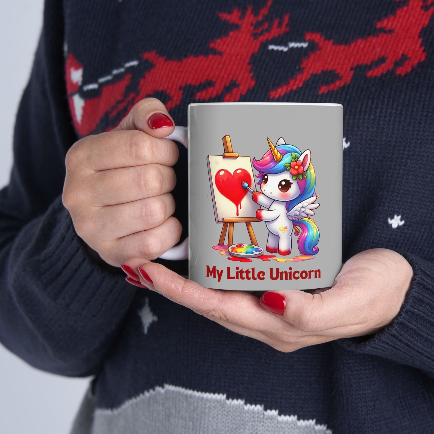 My Little Unicorn Heart Mug 11-15 Ounces Light Grey