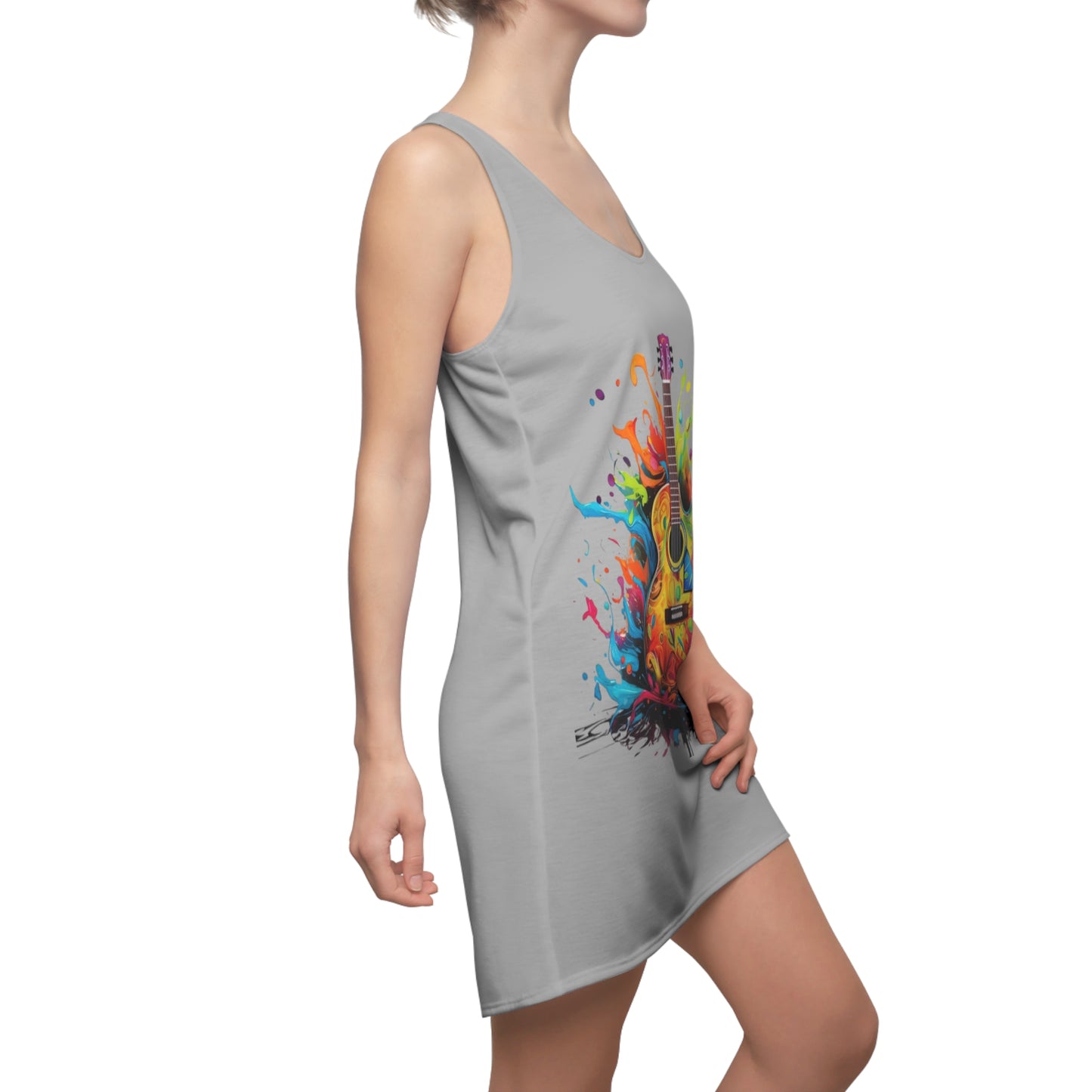 Guitar Women's Cut and Sew Racerback Dress Light Grey