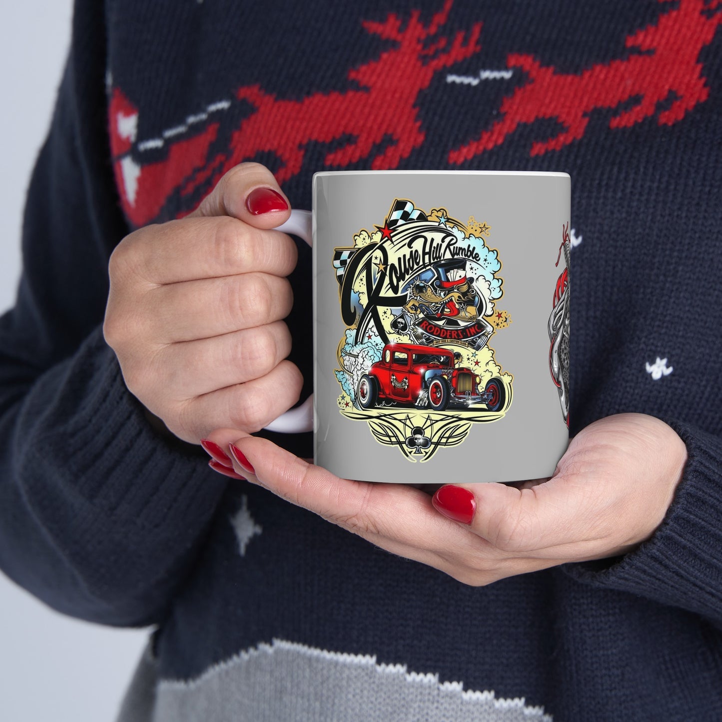 Roadsters Heart Engine Mug 11 Ounces Light Grey