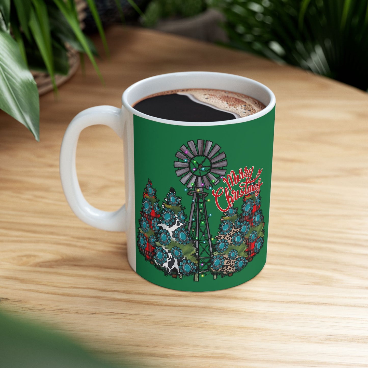 Merry Chritsmas Mug 11-15 Onces Dark Green