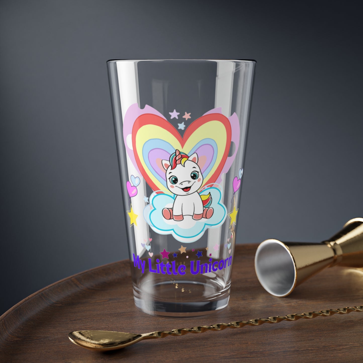 My Little Gold Star Unicorn Mixing Glass 16 Ounces White
