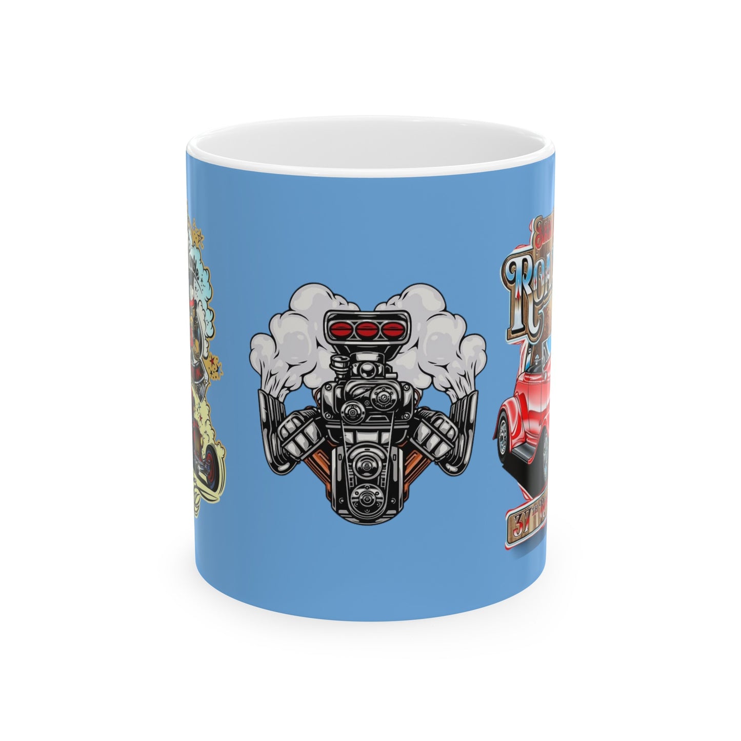 Roadsters Engine Mug 11 Ounces Light Blue