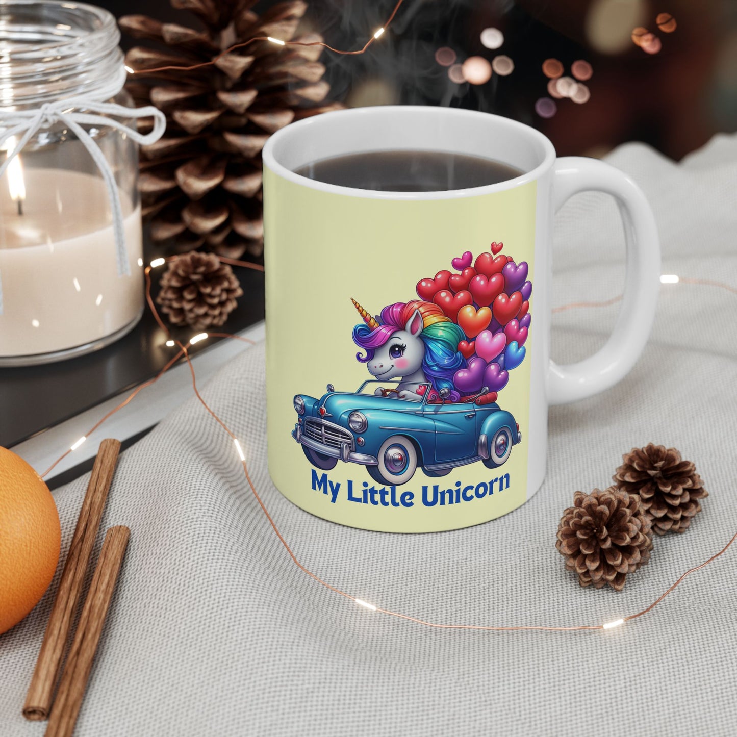 My Little Unicorn Blue Car Mug 11-15 Ounces Yellow