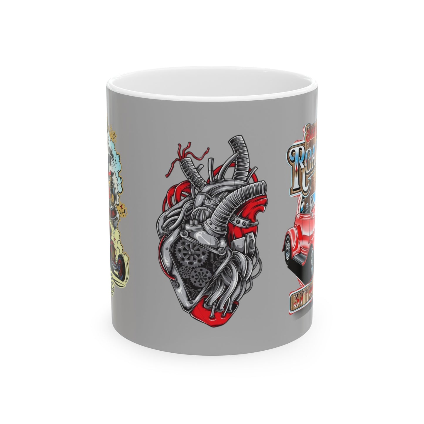 Roadsters Heart Engine Mug 11 Ounces Light Grey