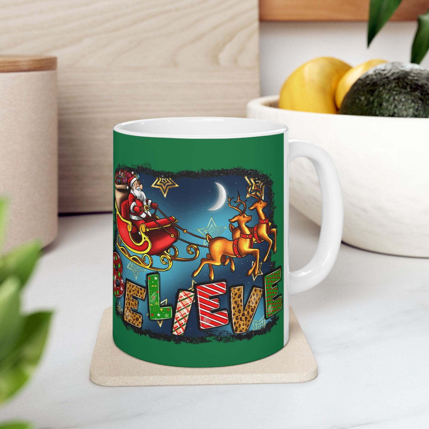 Merry Chritsmas Mug 11-15 Onces Dark Green