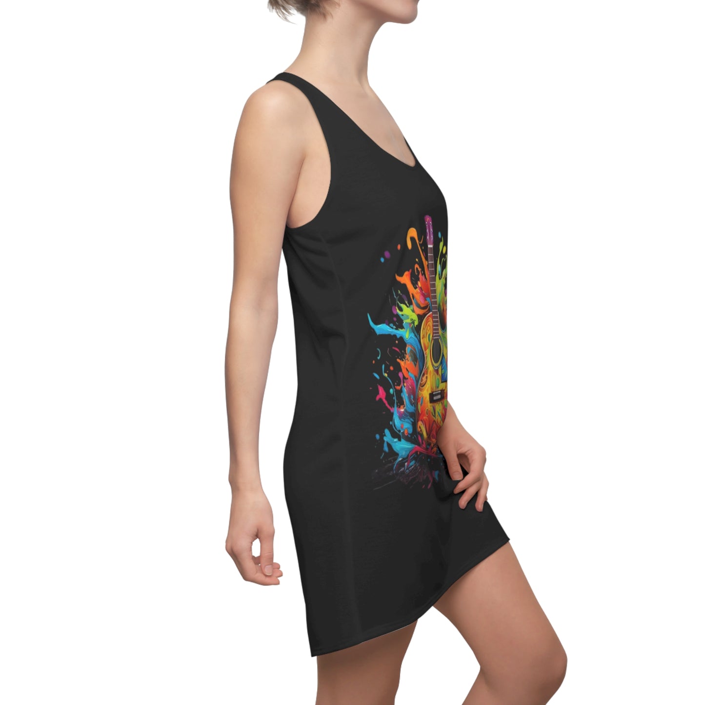Guitar Women's Cut and Sew Racerback Dress Black