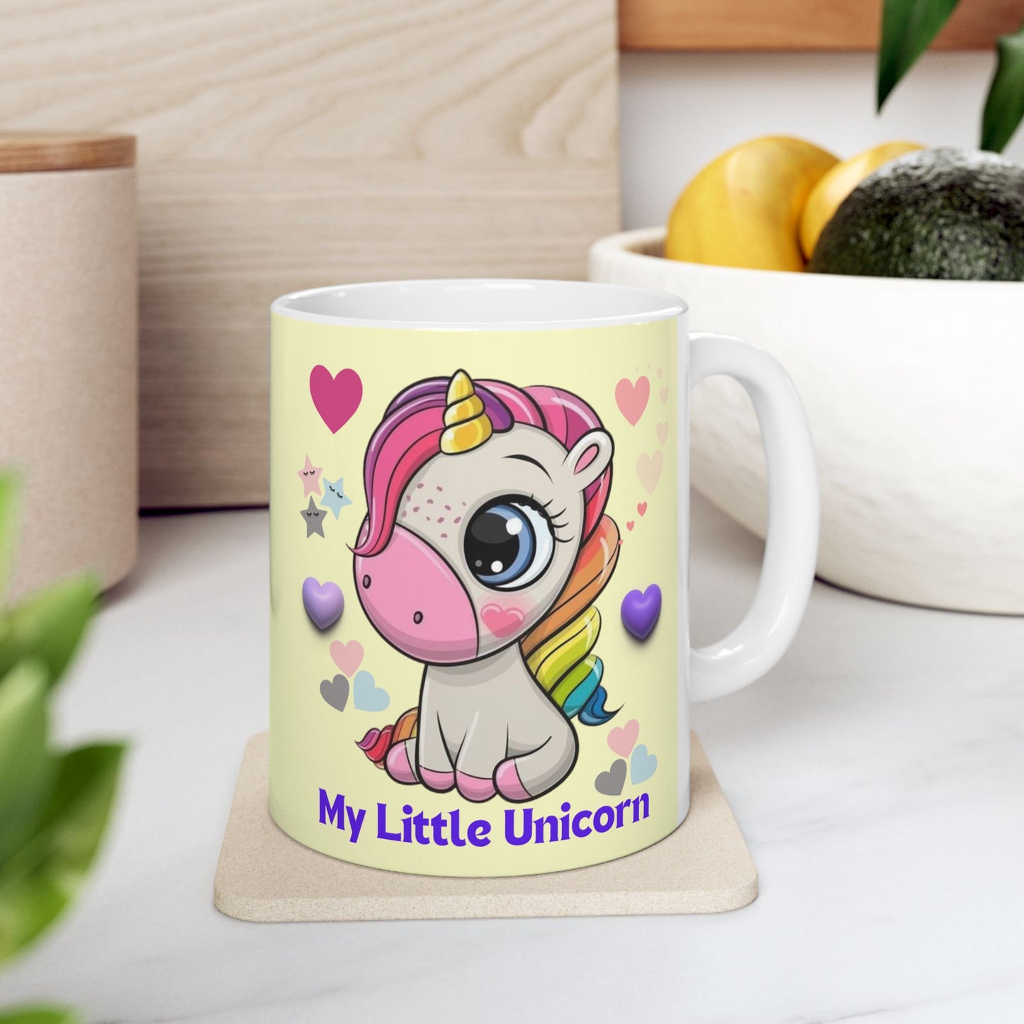 Little Unicorn Balloons Mug 11-15 Ounces Yellow