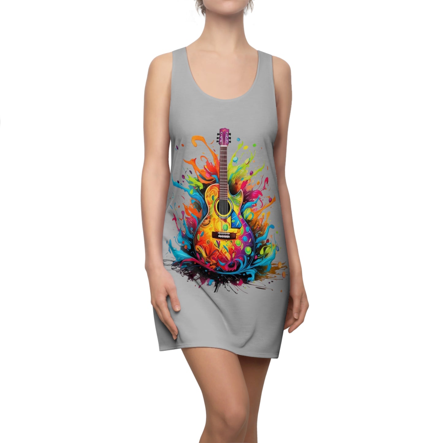 Guitar Women's Cut and Sew Racerback Dress Light Grey